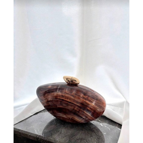 Handbags - Marbled Tortoise Shell Pebble Clutch Bag Brown Acrylic Evening Bag Gold Chain